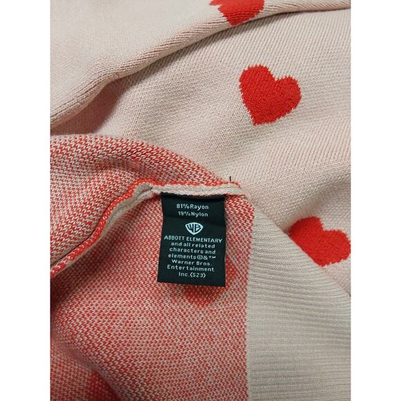 *NWT* Women's Abbott Elementary M Light Pink Long Sleeve Heart Cardigan #L5 - Picture 2 of 3